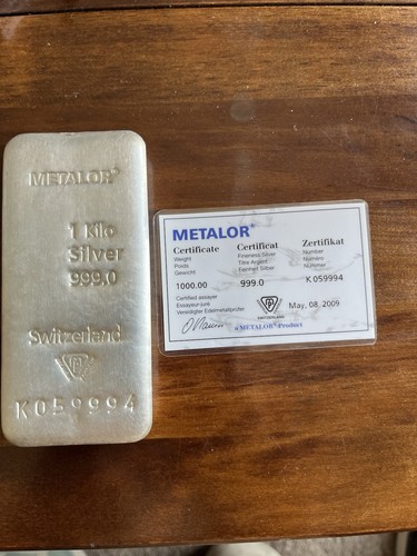 Metalor 1kilo fine silver bar - metalor,