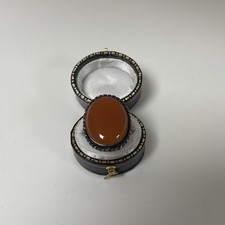 Vintage Large Oval Carnelian 925 Ring Silver Statement Orange Stone Size N 1/2