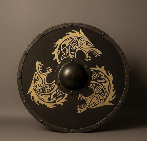 Viking wolf shield golden - shield,