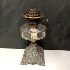 Antique Evereds Duplex Oil Lamp Glass Font & Ornate Metal Base – Rare