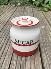 Vintage Sadler Kleen Kitchen Ware 2 Pint Ceramic Sugar Storage Jar White Red