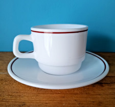 Arcopal France Restaurant Pyrex Burgundy Striped Cup Saucer & Set (13 available)