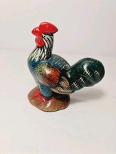 Vintage Hand Painted Multicolored Ceramic Cockerel Chicken Rooster Figurine 
