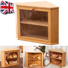2-Tier Bread Box Kitchen Counter Corner Bamboo Wood Bread Storage Container