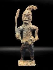 Striking Benin Bronze Figure Sculpture Native & Tool Warrior & Weapon 9 in