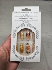 Gold & Brown Almond Press-On
