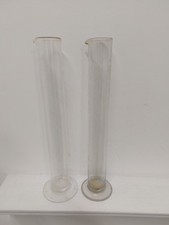 A Pair Of Volac 2000ml Glass Measuring Cylinder Vintage Chemistry Equipment