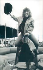 1990 Fairground Bucking bronco Kathy Maiden Scarborough 9x6" press photo