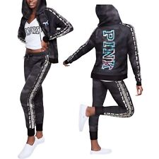 Victoria Secret Tracksuit Hoodie Joggers Silver Sequin Camouflage size XS