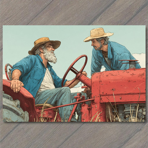 Art print two farmers - farmers, red