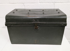 ANTIQUE VINTAGE TIN STEAMER TRAVELLING TRUNK CHEST METAL DOMED LID GREEN