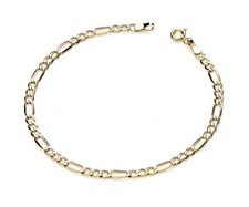 9ct Yellow Gold Ladies Figaro Curb Bracelet -7.5''  3mm Width - UK Hallmarked