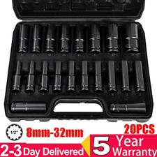 20PCS Deep Impact Socket Set 6 Point Metric 8 - 32mm 1/2 Inch Drive Heavy Duty