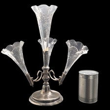 Antique Walker & Hall Silver Plate Epergne Vase Centrepiece 4 Flute Glass 36cm