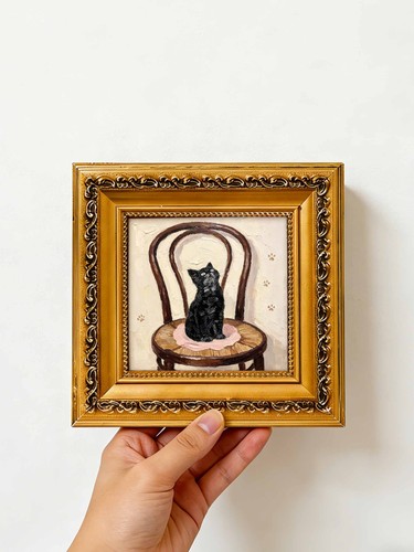 Black cat vintage chair - black,