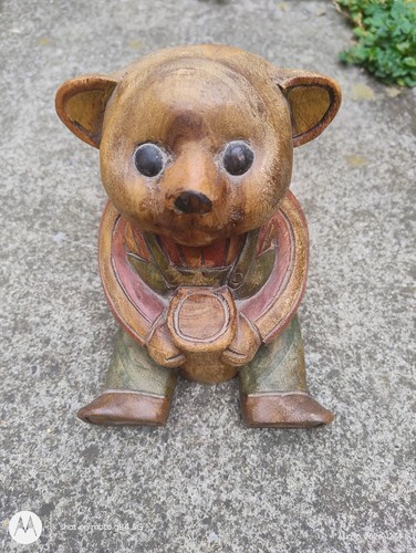 Solid hand carved wooden teddy - wooden,