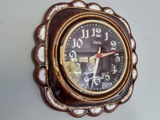 Rare Fat Lava West German brown Ceramic Wall Clock 23x23 cm fully working 
