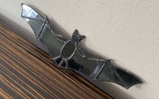 Vintage BLACK BAT Stained Art Glass Lead Glass Halloween needs hanging chain