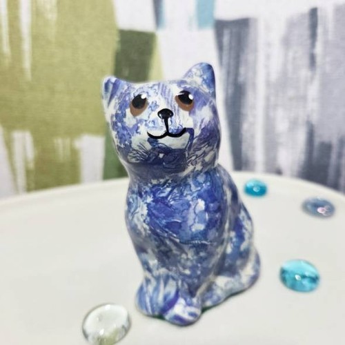 Floral cat figurine decoupage - floral,