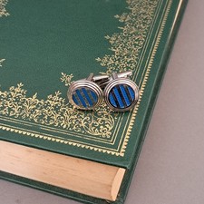 Round Blue Stripe design Vintage cufflinks, stainless steel,  LL-196