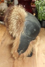 VINTAGE 100% REAL LEATHER & FUR TRAPPER BOMBER HAT SIZE M-L