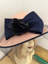 peach navy blue veil bow hat