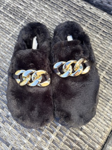 Black fluffy mule slippers - h&m,