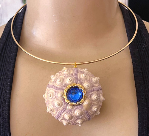 Sea urchin necklace blue czech - sea,