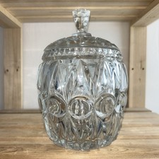 Vintage Bagley & Co Cut Raised Faceted Glass Storage Jar/ Biscuit Barrel  & Lid