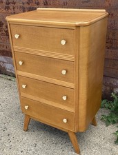 VINTAGE ANTIQUE CURVED LIGHT OAK CHEST OF 4 DRAWERS 1950s Mid Century