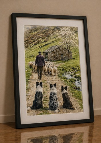 Border collie art print - a4,