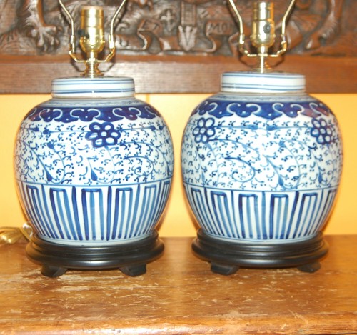Chinese ginger jar lamps pair - chinese,