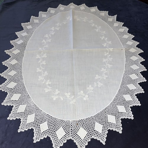 Antique linen large table mat - table,