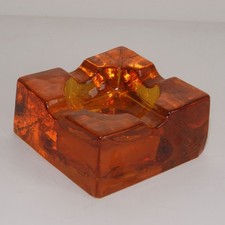 Vintage Amber Orange Glass Ashtray Mid-Century - Man Cave