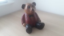 Solid Wood carved Teddy with Clothes on.