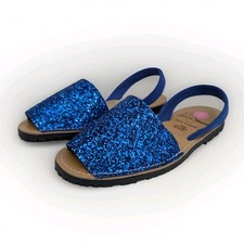 Sol De Menorca Blue Slingback Glitter Sandals Size UK 5 Spanish Flat Sandals