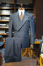 Striped Men Suit Wedding Groom Peak Lapel Double Breasted Formal Business 2 Pcs