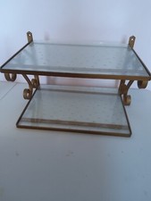 Vintage 1960s1970s Telephone Shelf Gold Coloured Metal and Glass Wall Mounted 