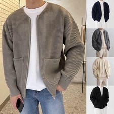 Mens Casual Cardigan Sweater Men Long Sleeve Winter Warm Knitwear Full Zip Coat
