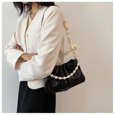 Pleated Cloud Underarm Bags with Pearl Small Handbags Shoulder Bag  Women Purse