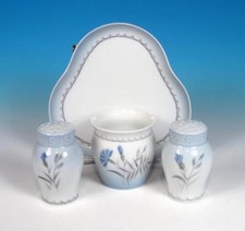Bing Grondahl Danish Porcelain Cornflower Salt Pepper Toothpick & Triangle Tray