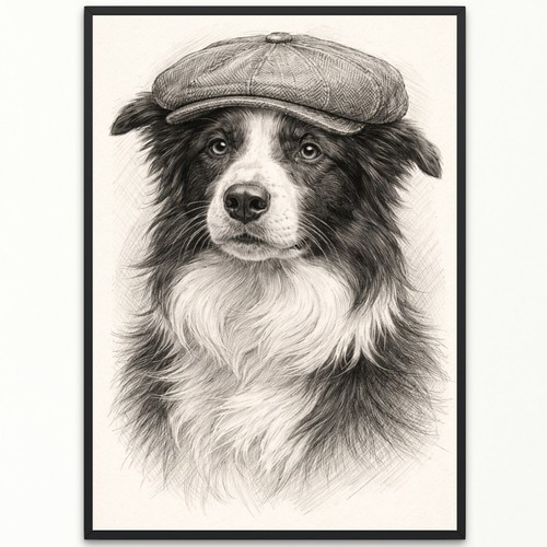 Border collie flat cap wall - collie,