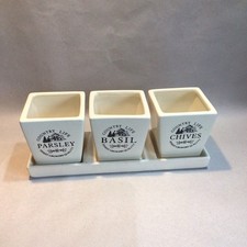 Ceramic Herb Pots Planter for Basil Chives & Parlsey Pottery Kitchen Window Sill