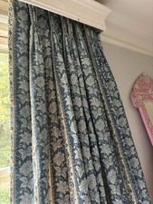 LARGE MTM8FT DESIGNER THERMAL WOOL INTERLINED BESPOKE FRENCH BLUE LINEN CURTAINS