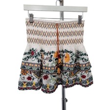 Zara Embroidered Mini Skirt Floral Pattern Cotton XS
