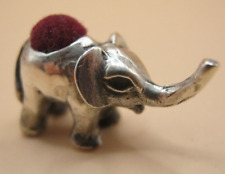 A Pretty Miniature Solid Silver 925 Novelty Elephant Pin Cushion - Red Velvet