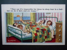 DONALD McGILL Four in a Bed Artist Drawn Seaside Comic 1927 Hunstanton Postmark