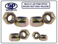 M12 X 1.50MM FINE PITCH HEX NYLOC NUT 12MM X 1.5MM FINE THREAD ZINC YELLOW PLT