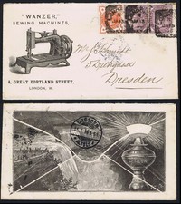 1896 Wanzer Sewing Machines Advertising Envelope Superb Dresden SG 172 1d Lilac