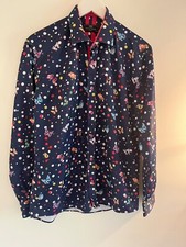 Makrom Men's Polka Dot Butterfly Print Long Sleeve Shirt Size L Boho Garden
